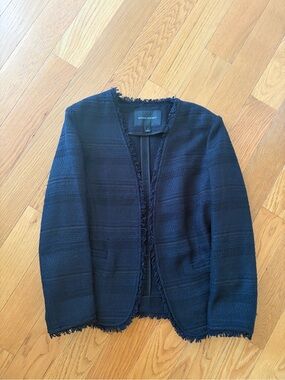 Banana Republic Navy Fringe Trim Textured Open Jacket